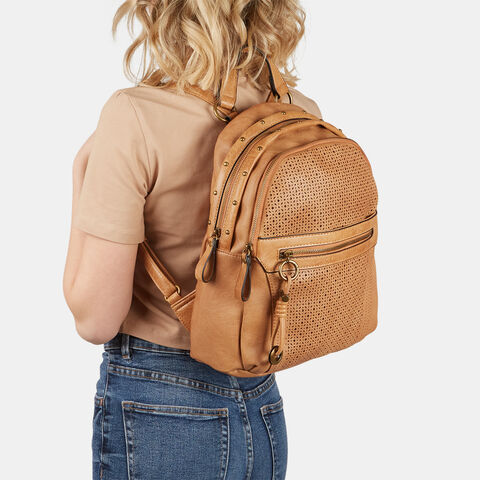 Mochila para mujer con efecto de piel perforada, Piel Mochila para mujer con efecto de piel perforada, Piel